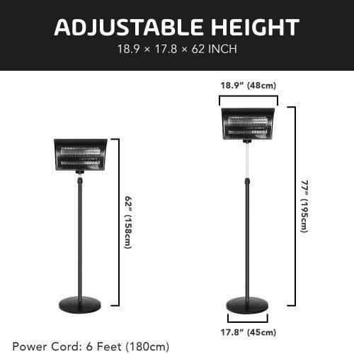 Vebreda Standing Heater Patio Outdoor Balcony， Courtyard with Overheat Protection， 750W/1500W