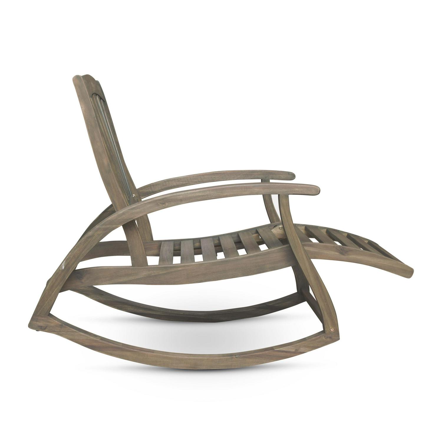 Kaya Outdoor Acacia Wood Rocking Chair with Footrest， Gray