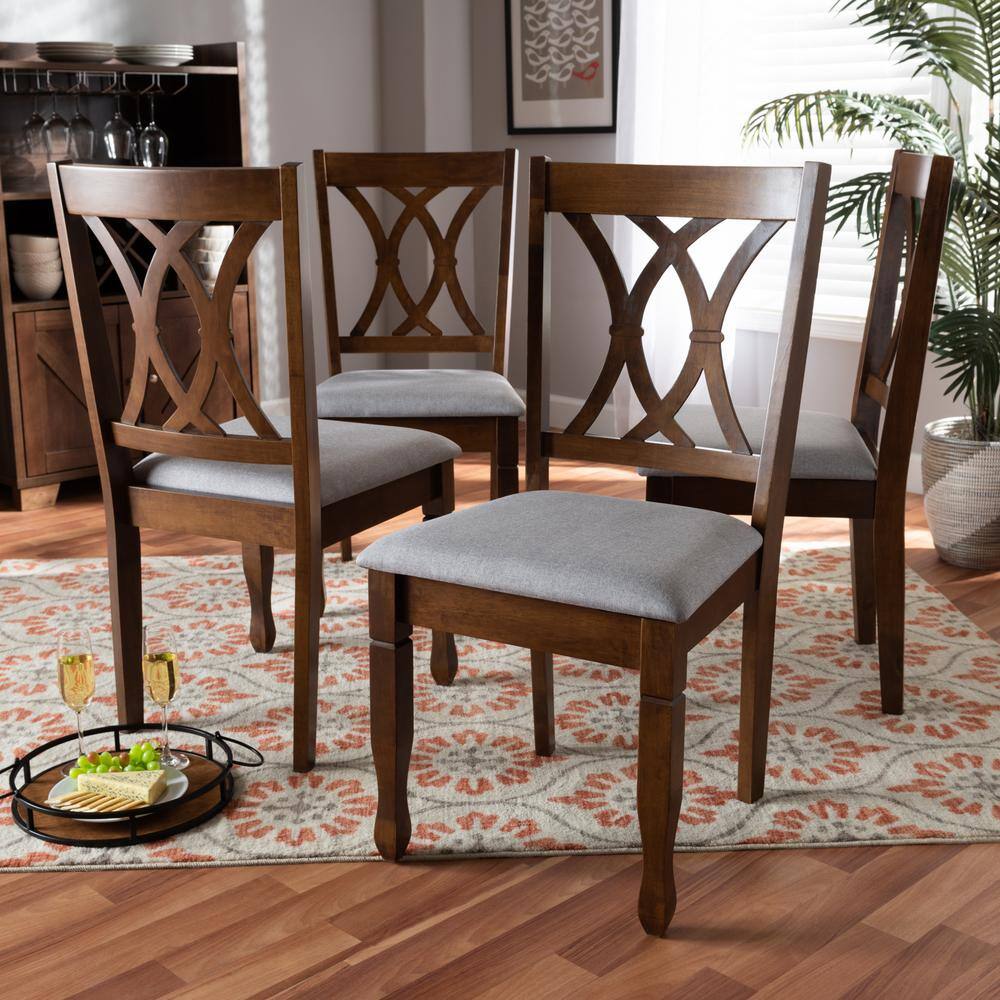 Baxton Studio Augustine Grey and Walnut Brown Fabric Dining Chair (Set of 4) 165-9882-HD