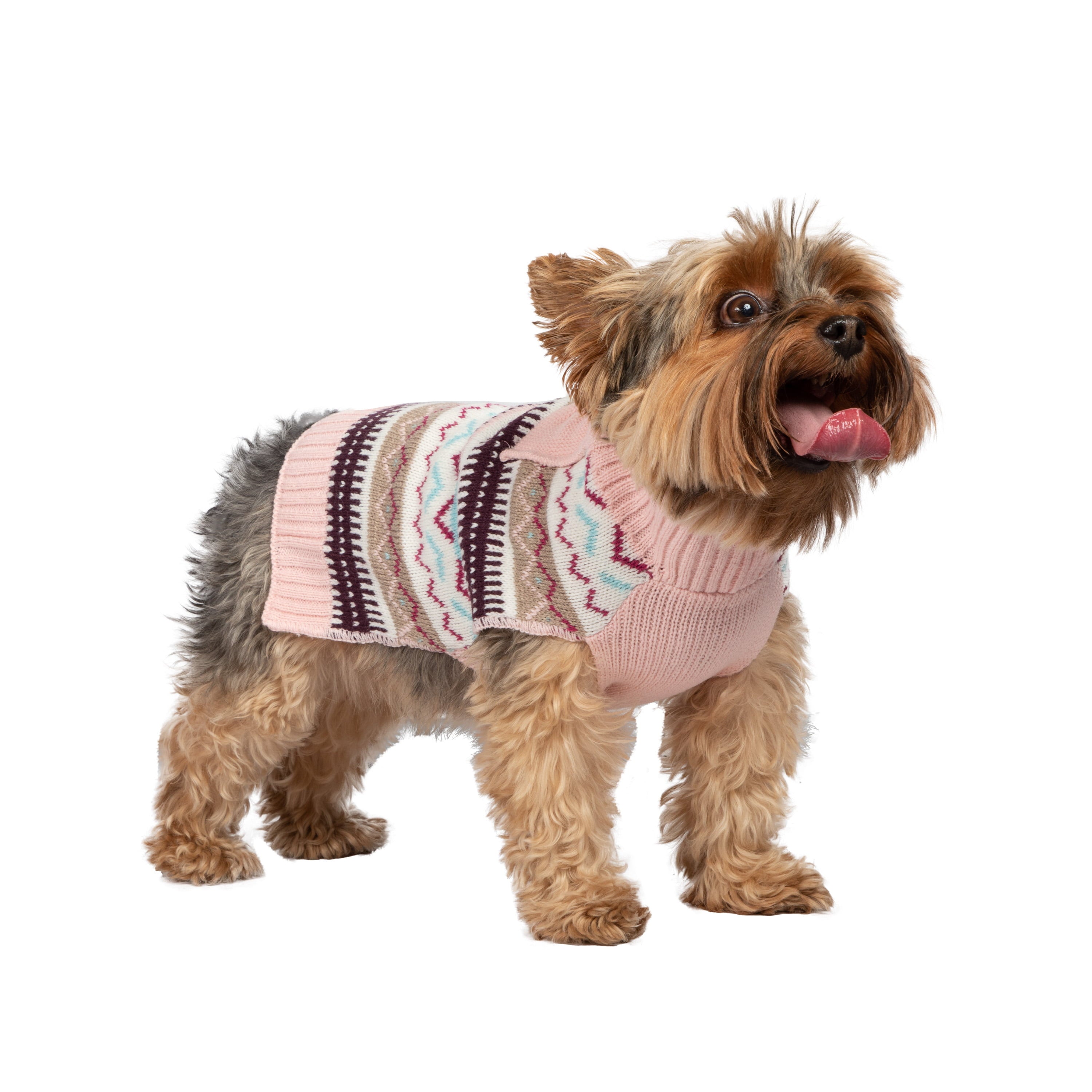 Vibrant Life， Dog and Cat Clothes， Fair Isle Pet Sweater， Pink， S