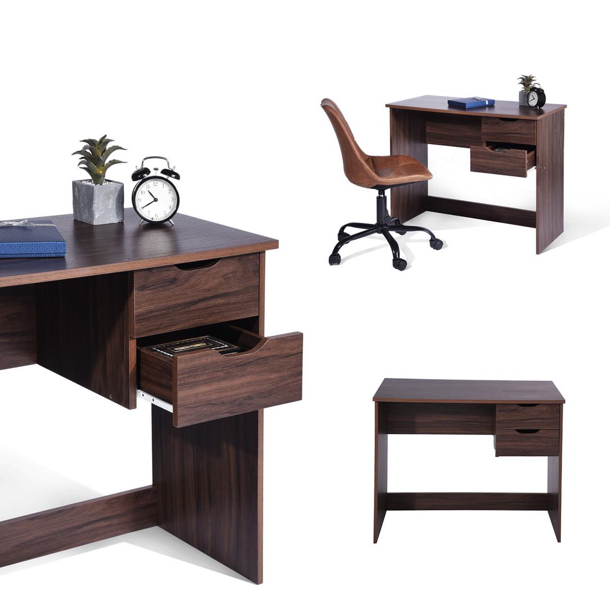 SUGIFT Computer Desk Writing Study Table Office Table With 2 Side Drawers Classic Home Office Laptop Desk Brown Wood Notebook Table  Crowdfused