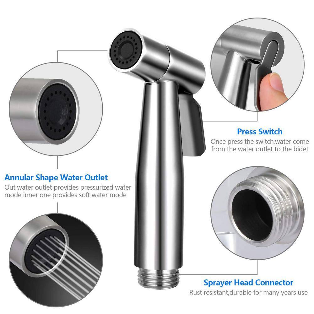 Tidoin Non- Electric Bidet Sprayer Bathroom Accessory Bidet Attachment with Hose in. Silver Mex-YDW1-565