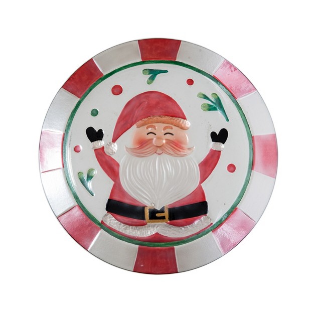 Transpac Glass 12 In Multicolor Christmas Jolly Santa Platter