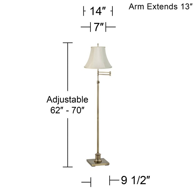 Tall Antique Brass Imperial Creme Fabric Bell Shade For Living Room Reading Bedroom