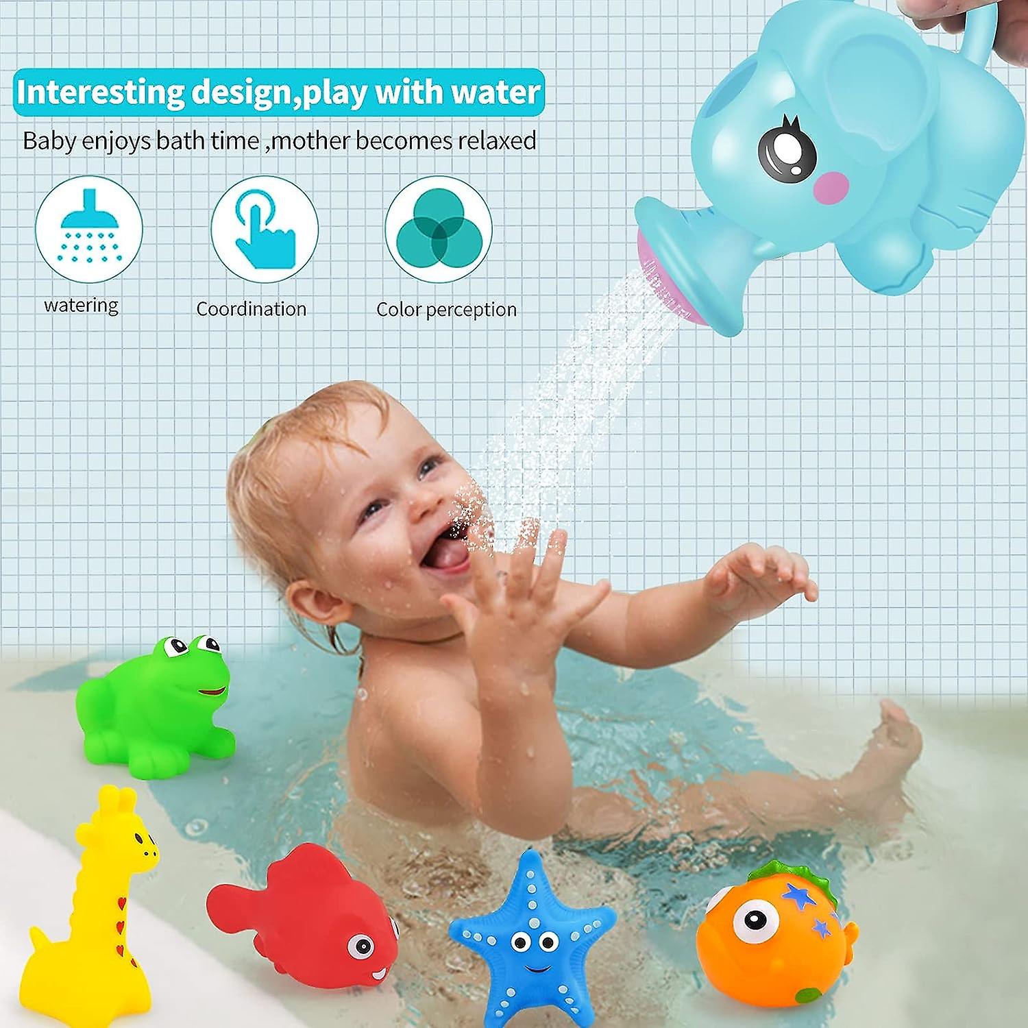 Bath Toys For Toddlers 1 2 3 Years Old -toddler Elephant Watering Can Set For Bathtub Toy Water Can With 5 Pieces Soft Animals Models (elephant Water