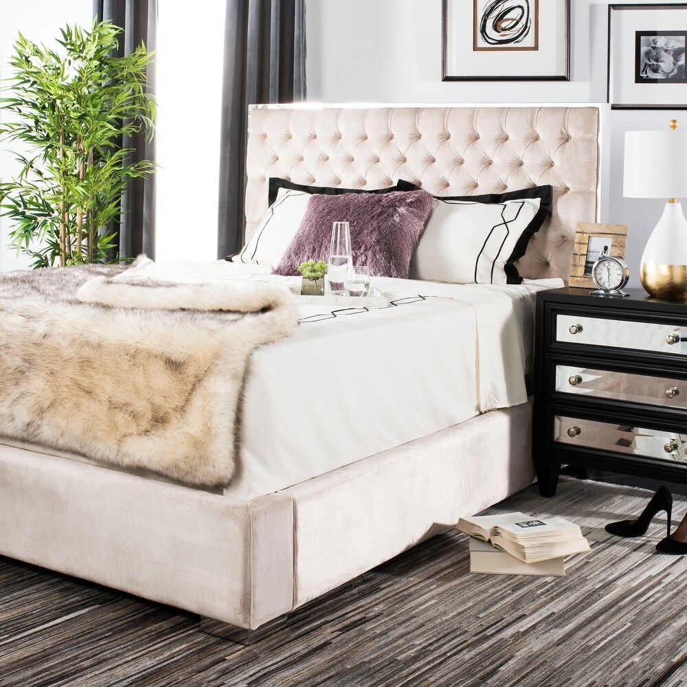 SAFAVIEH Couture Chester Pearl Tufted Velvet Glam Commercial Grade Bed (King)