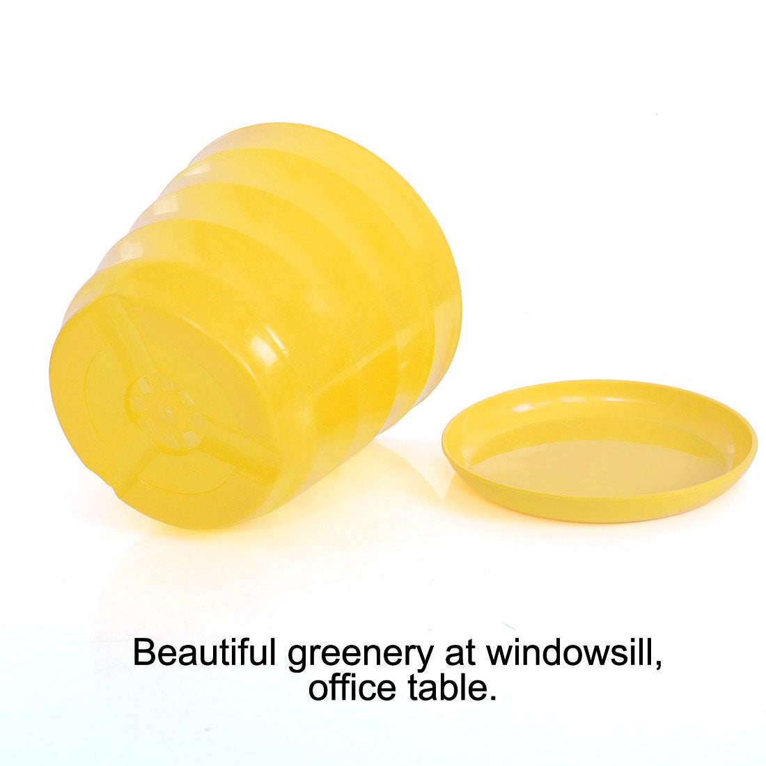 Uxcell Home Office Plastic Round Plant Planter Container Flower Pot Yellow 13cm Dia