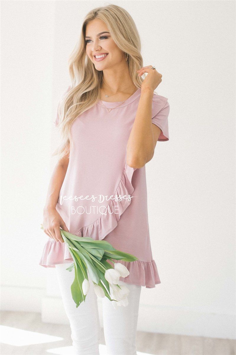 Asymmetric Ruffle Hem Tunic