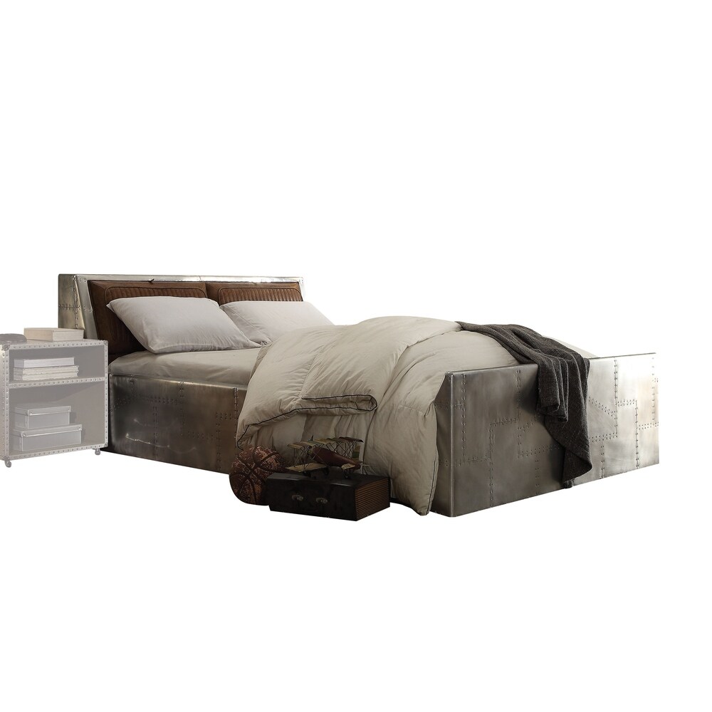 Acme Furniture Brancaster Storage Queen Bed  Retro Brown Top Grain Leather and Aluminum