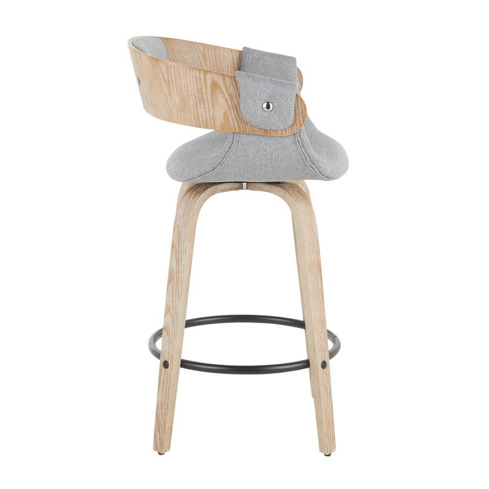 Lumisource Elisa 34.5 in. Counter Height Bar Stool in Grey Fabric and White Washed Wood (Set of 2) B26-ELISA2-SWVR WWGY2