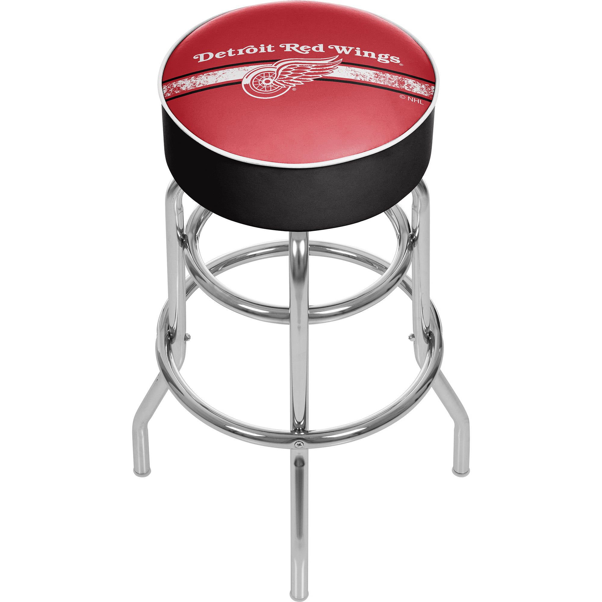 NHL Chrome Bar Stool with Swivel， Detroit Redwings