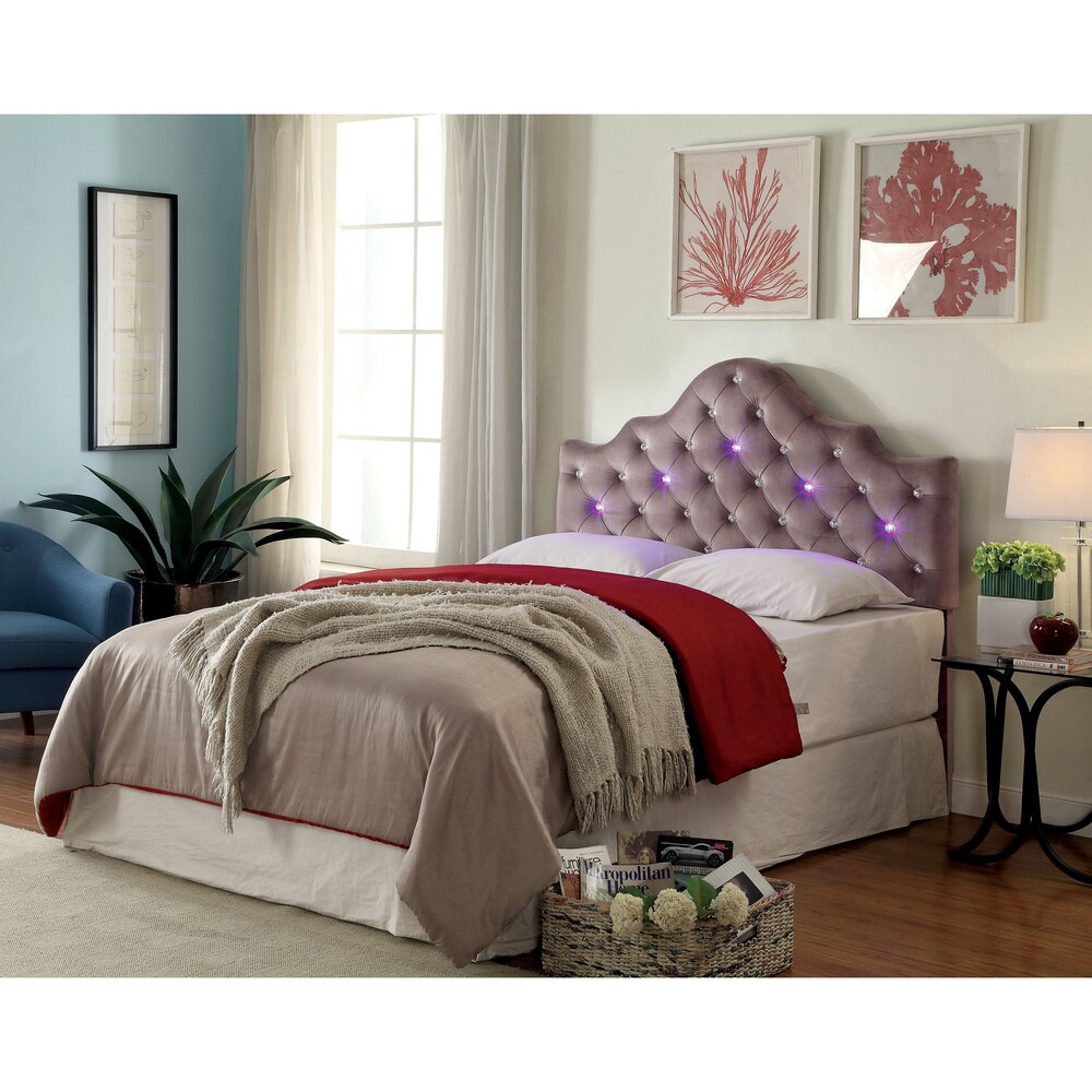 Lina Contemporary Fabric Tufted Crown Headboard by Furniture of America