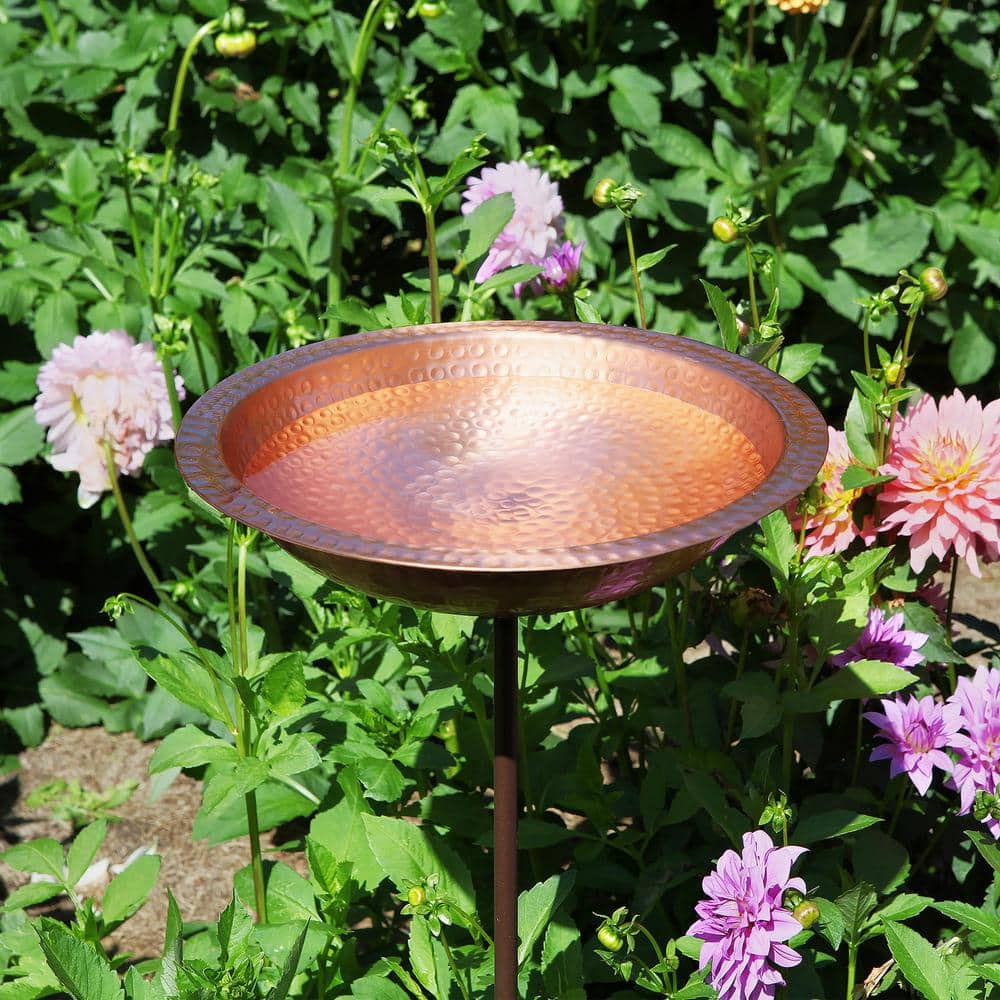 Achla Designs 39.25 in. Tall Satin Copper Hammered Solid Copper Birdbath with Stake BBHC-02T-S