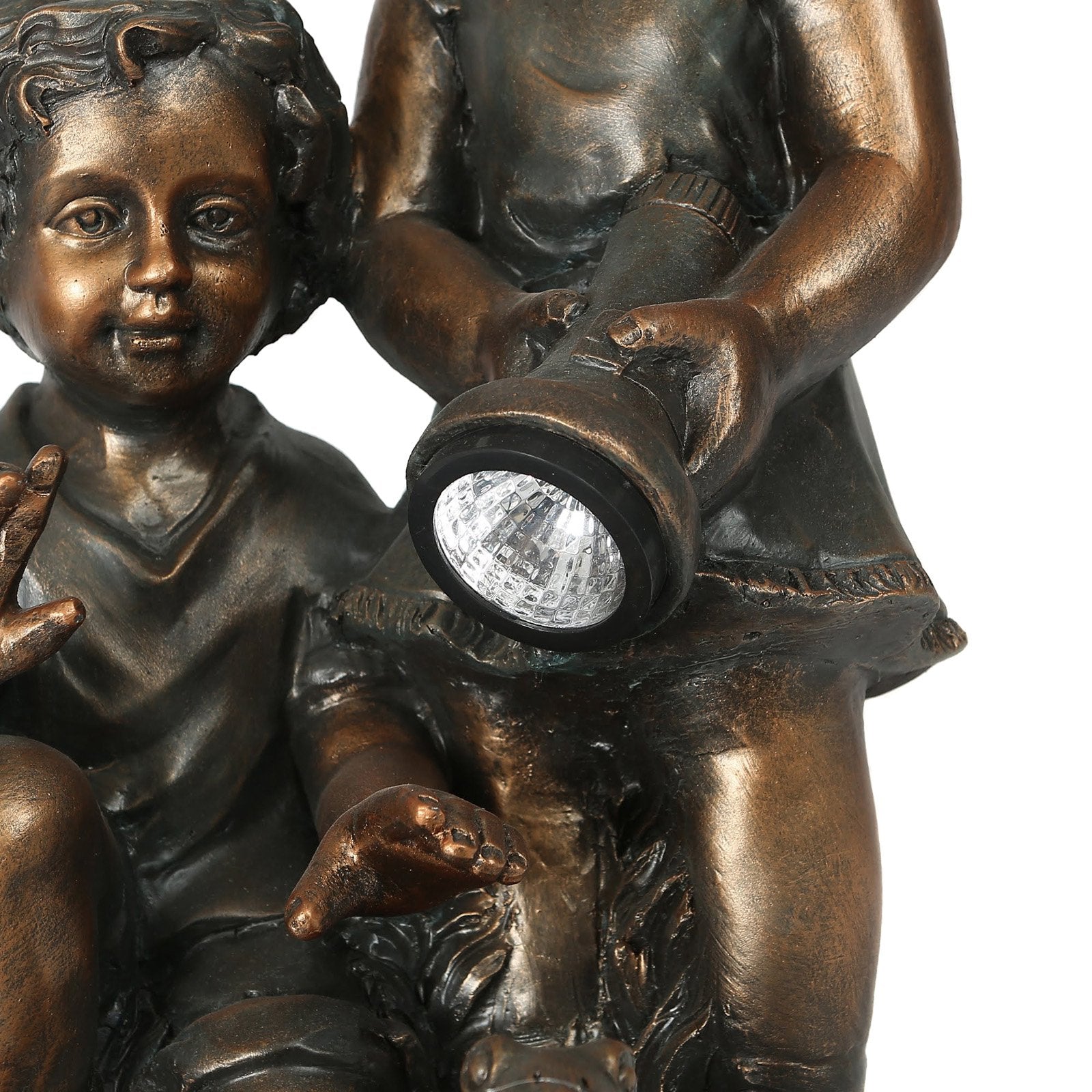 LuxenHome Bronze MgO Boy and Girl Garden Statue with Solar Light