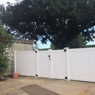 Weatherables Savannah 7.4 ft. W x 6 ft. H White Vinyl Privacy Double Fence Gate Kit DWPR-TG-6X44.5