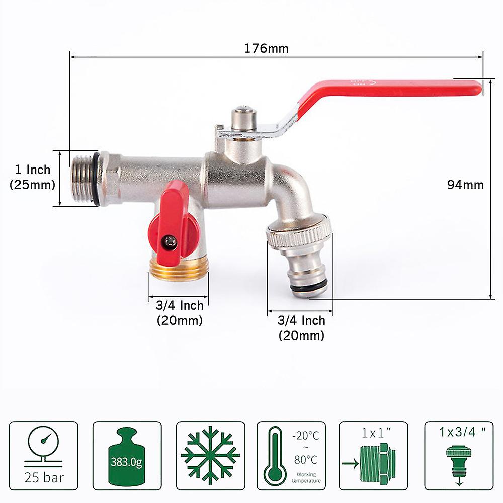 1 Inch Garden Lever Tap With Thicken Outlet Valve Detachable For Garden Drinking Water Farm Crops With Red Handle No.249176