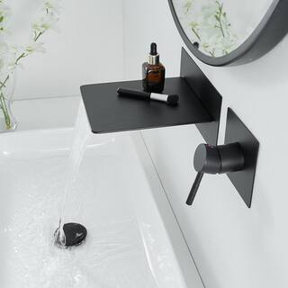 BWE Single Handle Wall Mount Spout Waterfall Bathroom Faucet in Matte Black A-93008-Black