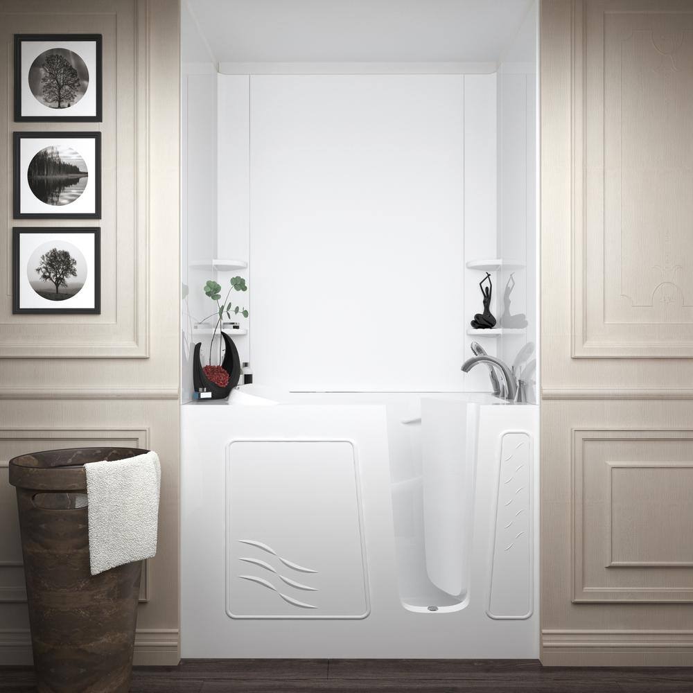 Universal Tubs Rampart 4.5 ft. Walk-in Air Bathtub with Easy Up Adhesive Flat Wall Surround in White H3053RWACA