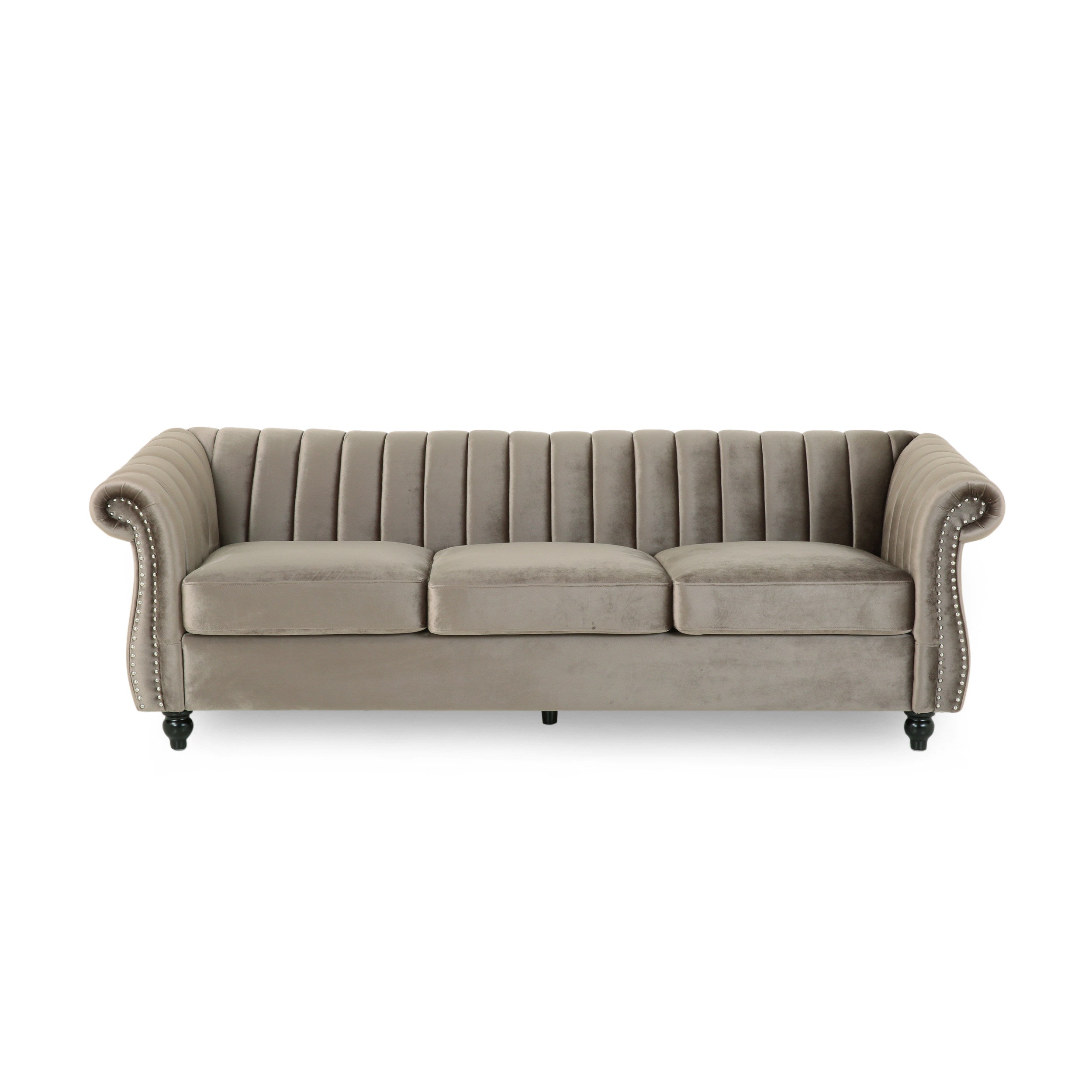 Olga Modern Glam Velvet 3 Seater Sofa, Umber and Dark Brown