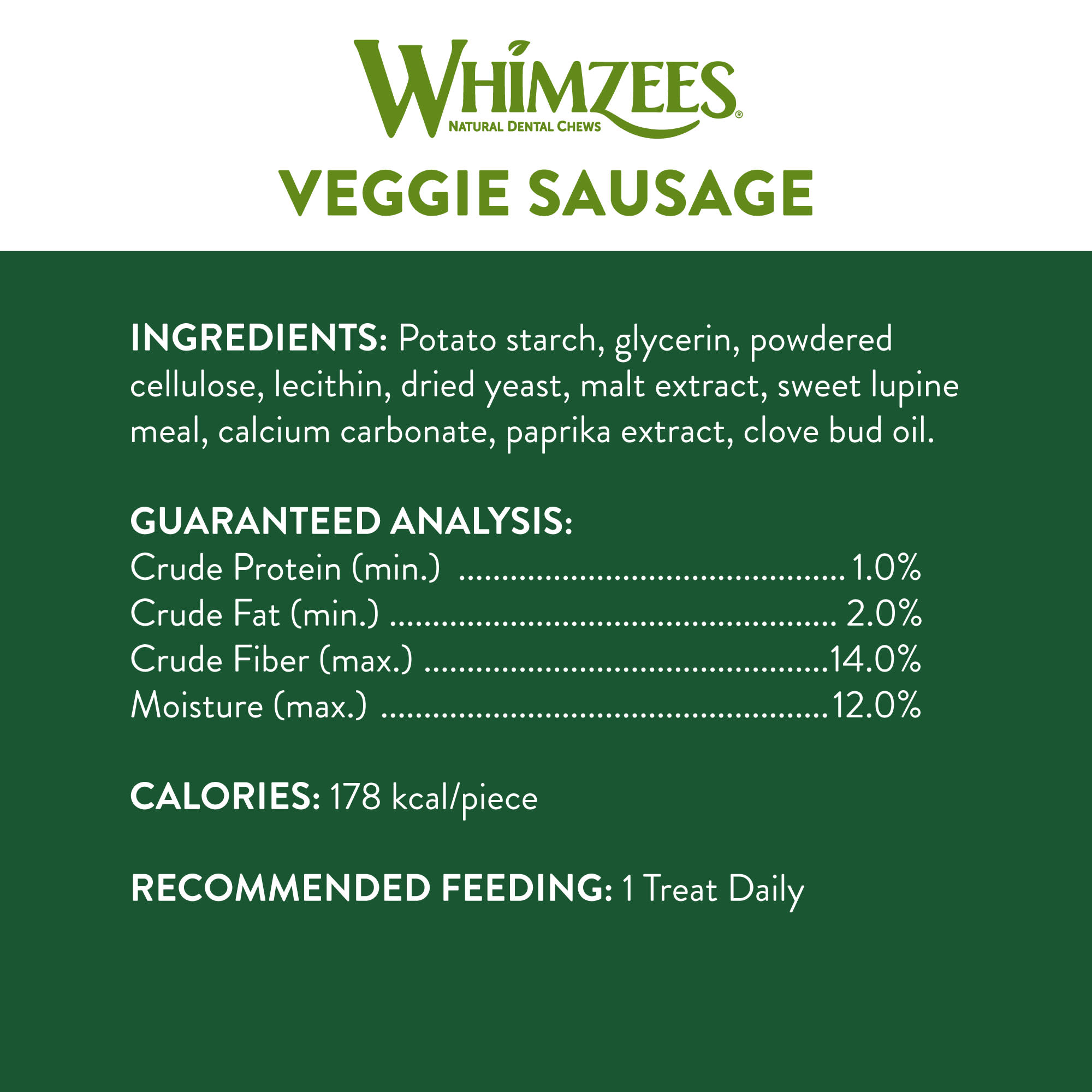 Whimzees Large Veggie Sausage Dog Treats， 7-count