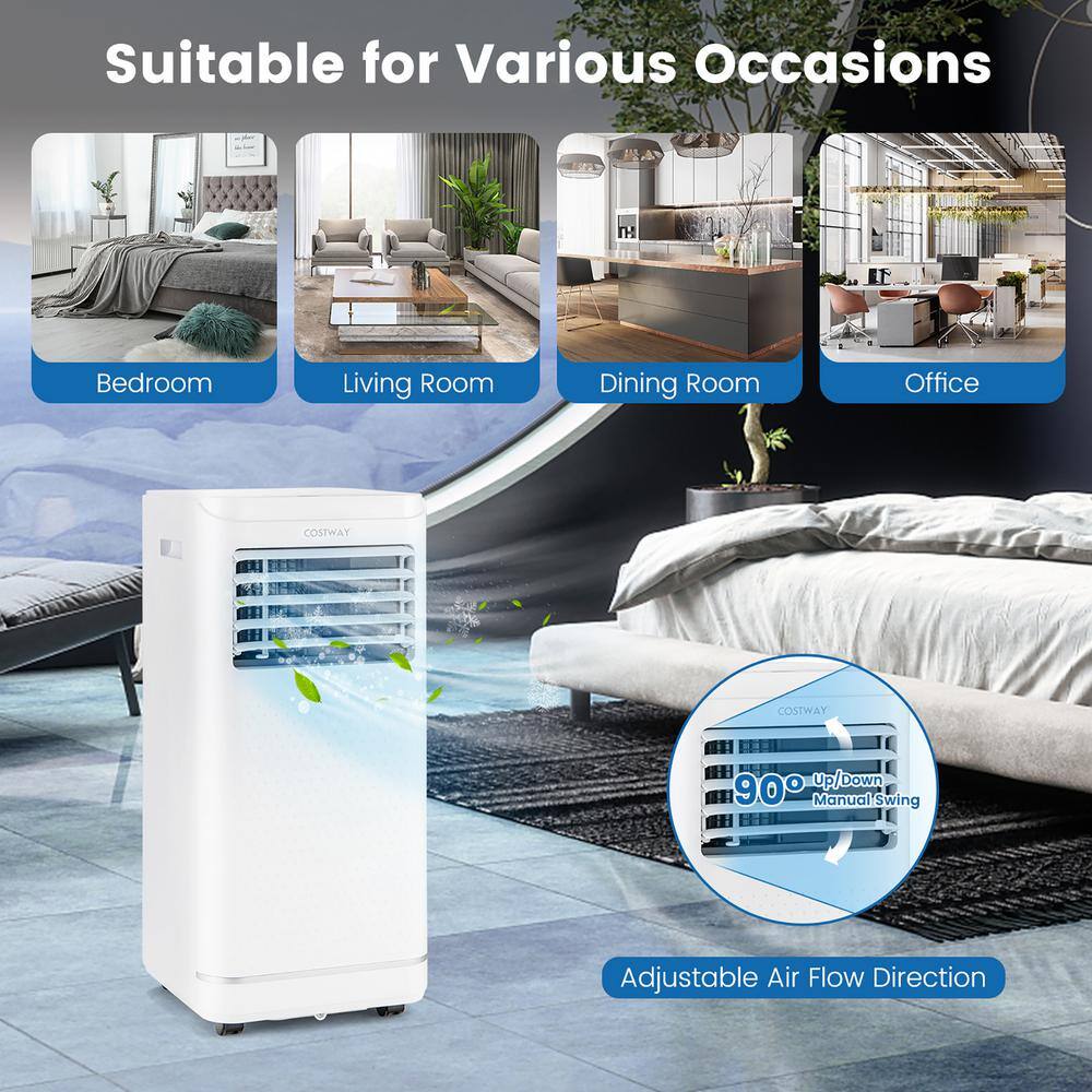 Costway 8000 BTU Portable Air Conditioner Cools 250 sq. ft. with Remote Dehumidifier and Fan Mode in White FP10264US-WH