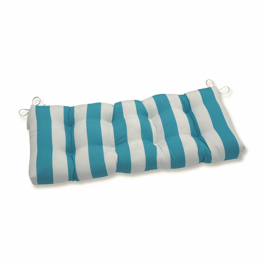 Pillow Perfect Outdoor Cabana Stripe Turquoise Blown Bench Cushion