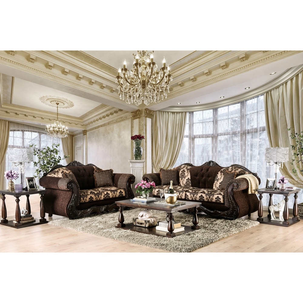 Lupa Traditional Chenille Tufted 2 Piece Sofa Set by Furniture of America