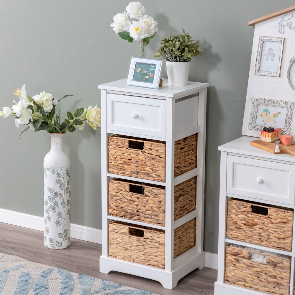 Sophia   William Side Table Decorative Storage Cabinet with Removable Water Hyacinth Woven Baskets