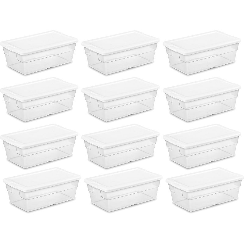 Sterilite 6 Quart Storage Box Stackable Bin With Lid， Plastic Container， 12 Pack