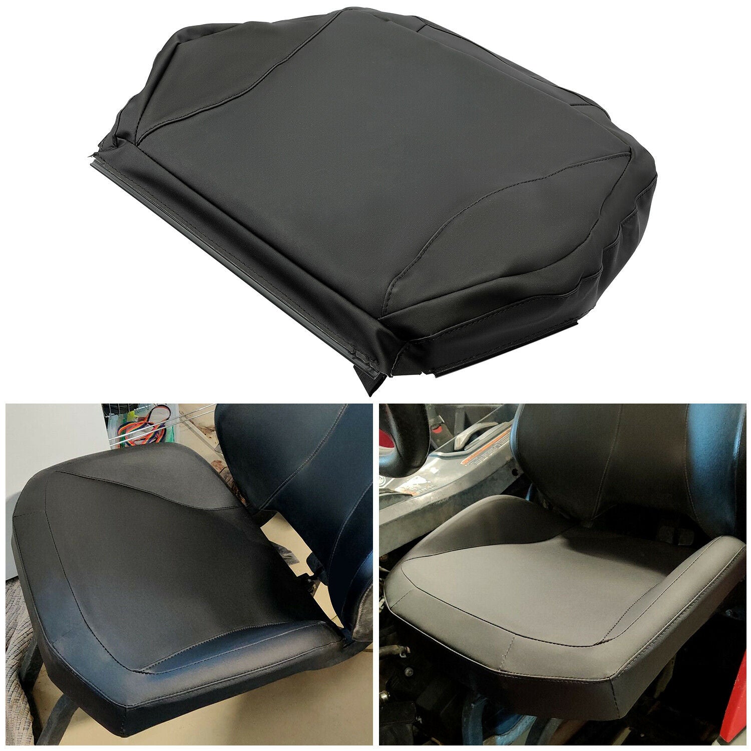 ECOTRIC Seat Black Bottom Cushion Cover Leather for 2011-2018 2012 2013 2014 2015 2016 2017 Can Am Maverick Commander