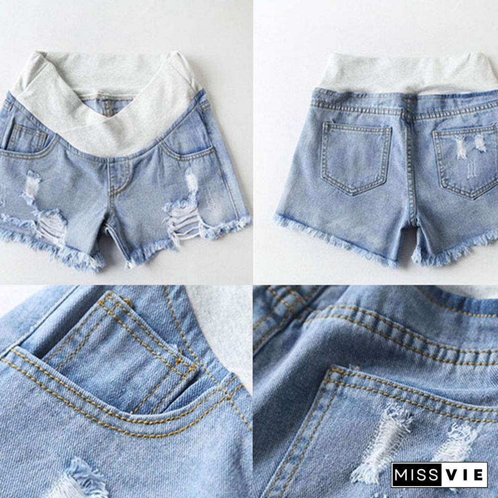 Pregnant Women's Shorts Summer Low-waisted Denim Shorts Casual Maternity Loose Jeans Shorts Pregnancy Clothes