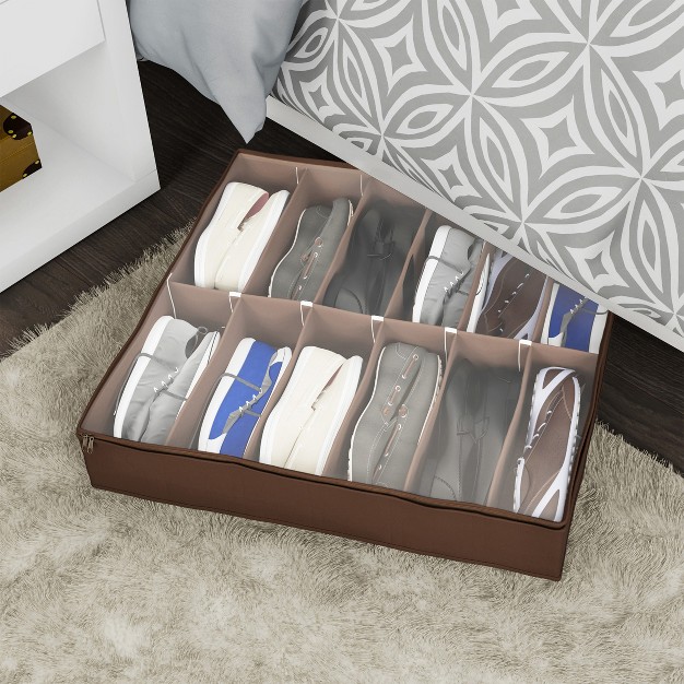 Hastings Home Under bed Shoe Storage Organizer With Clear Plastic Zippered Cover Brown