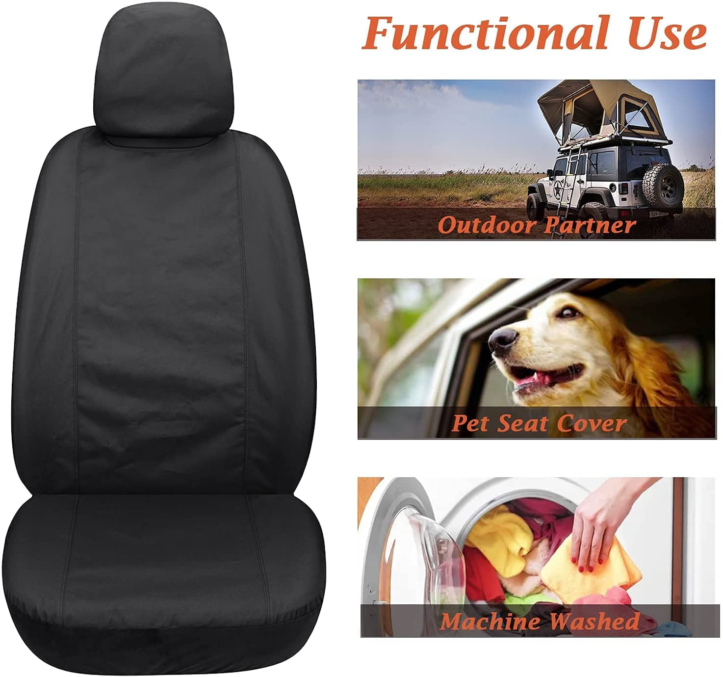 Coverado Front Seat Covers 2PCS， Waterproof Oxford Seat Protectors， Universal Fit for Most Cars， SUVs， Trucks and Vans