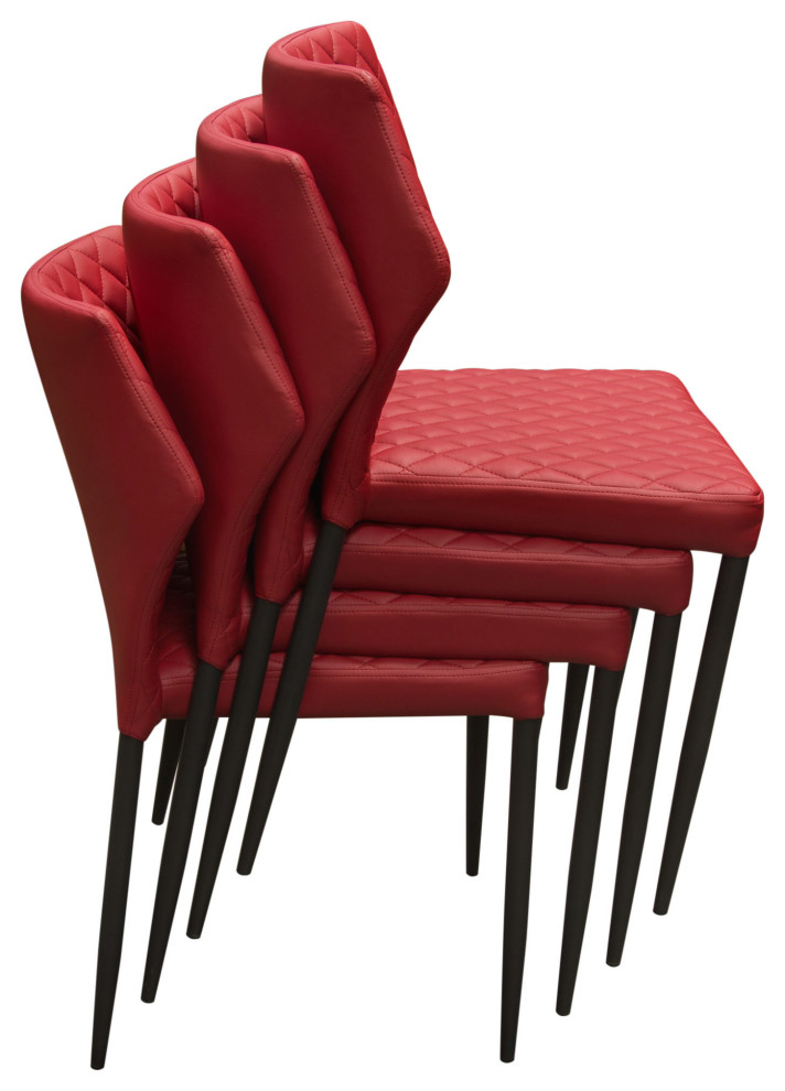 Set of 4 Contemporary Red Stacking Dining Chairs Tufted Leather  Set of 4   Midcentury   Dining Chairs   by Sideboards and Things  Houzz