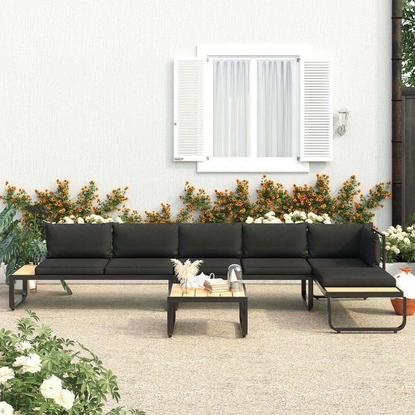 vidaXL 4 Piece Patio Corner Sofa Set with Cushions Aluminum and WPC