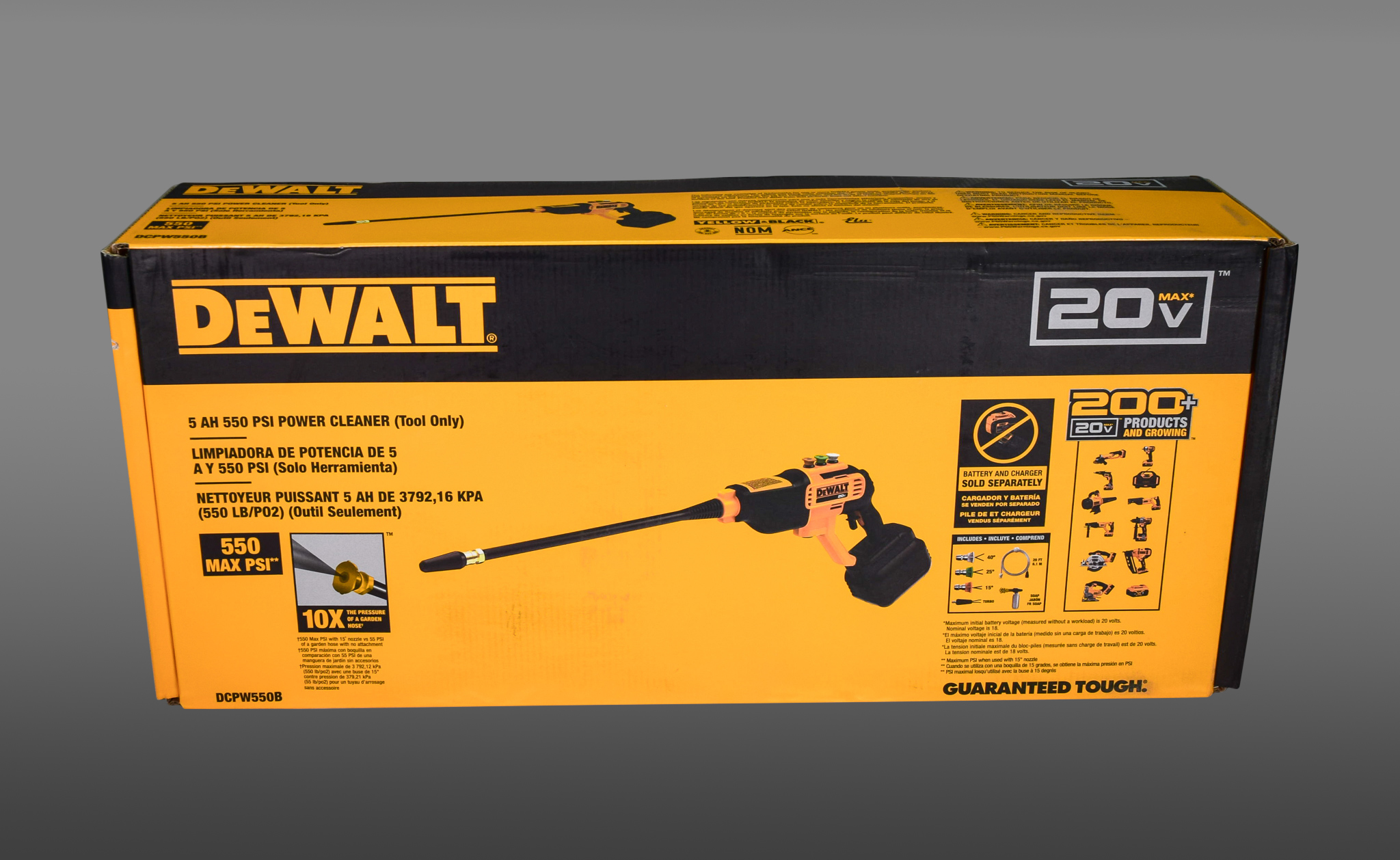 DW 20V 550 PSI， 1 GPM Cordless Power Cleaner w/ 4 Nozzles Tool-Only DCPW550B