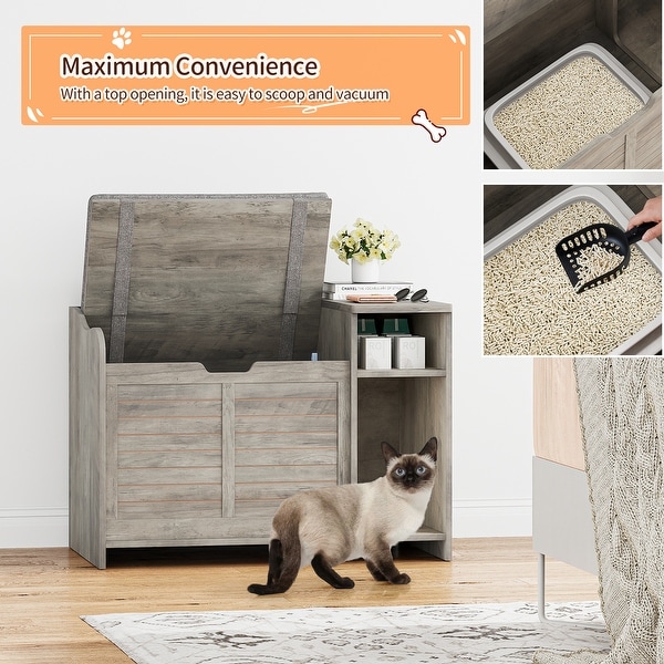 Litter Box Enclosure with Top Opening with Cushion， Cat Litter Box Furniture Hidden， Litter Box Hidden