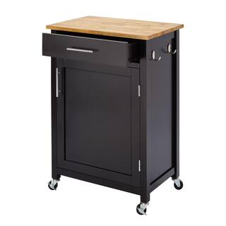 StyleWell Glenville Small Black Rolling Kitchen Cart with Butcher Block Top and Single-Drawer Storage (24 in. W ) SK17787Cr2-BBB