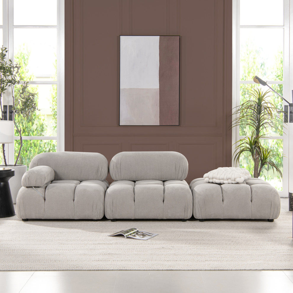 Marcel 109.5 quotBubble Modular Modern Square Tufted Single Arm Chaise Sofa   Transitional   Sofas   by Jennifer Taylor Home  Houzz