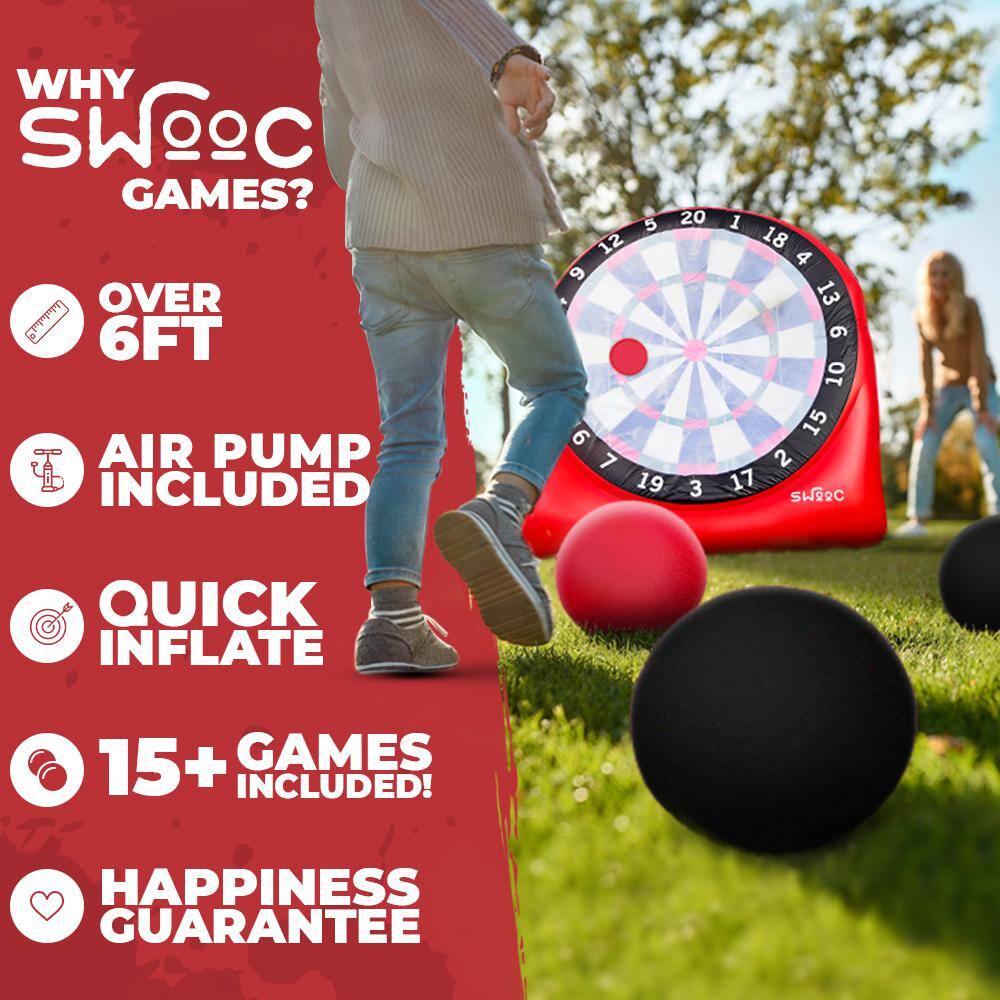 SWOOC Giant Kick Darts (Over 6 ft. Tall) with Over 15 Games Included - Giant Inflatable Outdoor Dartboard with Soccer Balls K-DARTS