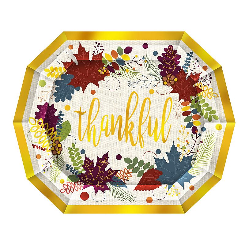 Pack of 12 Decagonal Thankful Paper Dinner Plates 11.25