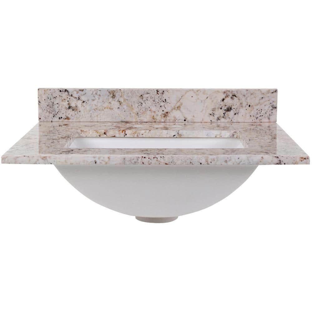 Home Decorators Collection 25 in W x 22 in D Stone Effects Cultured Marble Vanity Top in Rustic Gold with Undermount White Sink