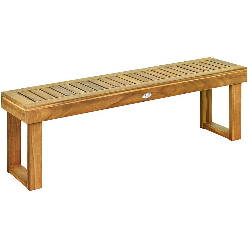 52 Inch Acacia Wood Dining Bench with Slatted Seat