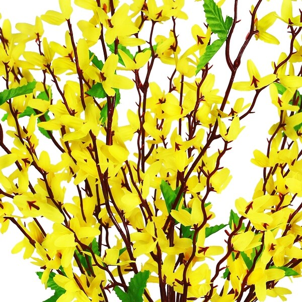 Set of 2 Yellow Artificial Forsythia Flower Stem Bush Bouquet 23in