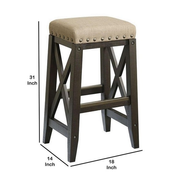 31 Inches Nailhead Trim Upholstered Barstool， Beige and Brown - 31 H x 18 W x 14 L