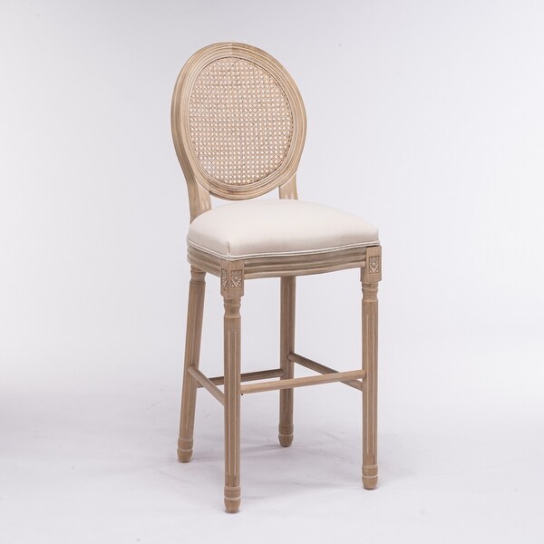 2pcs French Style Barstools with Upholstered Seating and Rattan Back