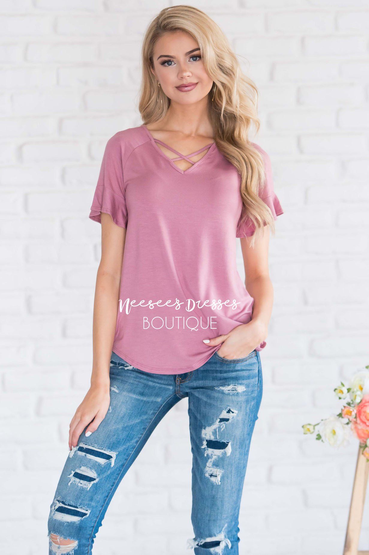 Criss Cross Flutter Sleeve Top