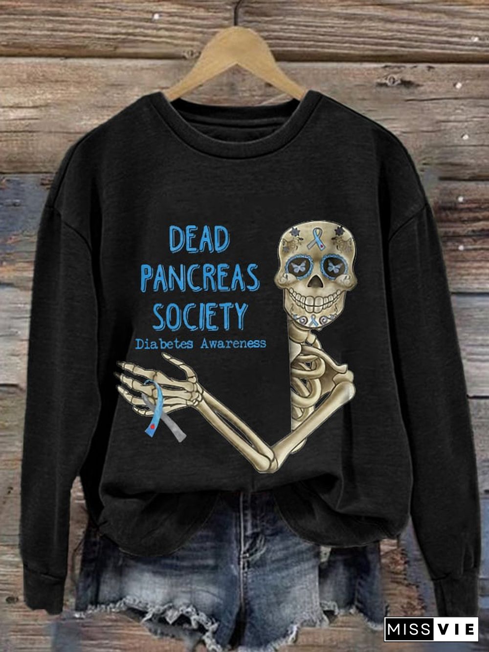 Diabetes Awareness Dead Pancreas Society Print Sweatshirt