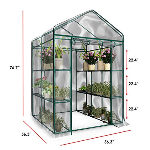 Home-Complete Walk-in Greenhouse-Indoor Outdoor with 8 Shelves, Green