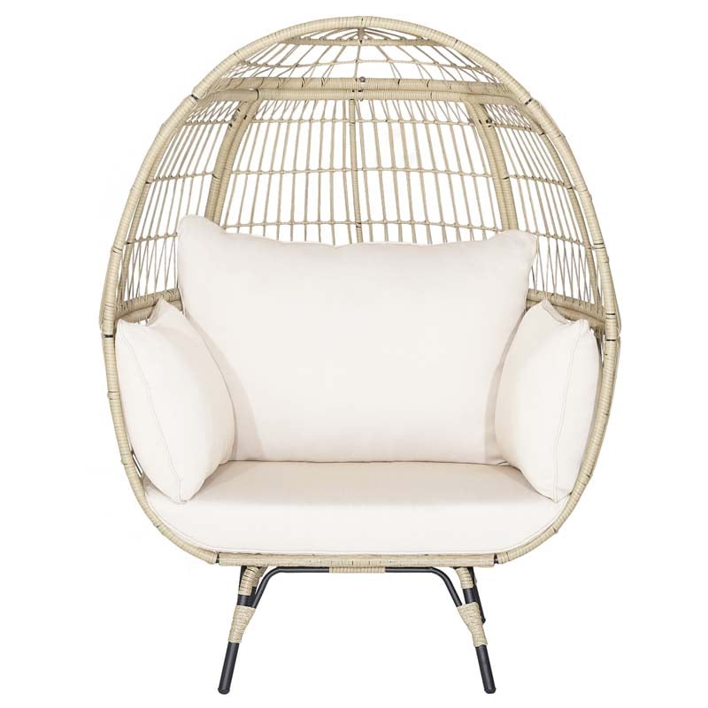 Oversized Wicker Egg Chair with 4 Cushions, Steel Frame Basket Chair Indoor Outdoor Patio Lounge Chair